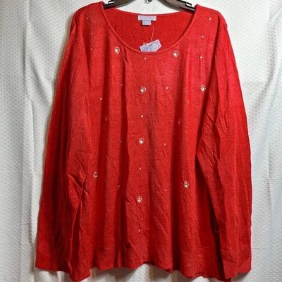 NUEVO CON ETIQUETAS LAURA SCOTT Mujer Super Suave Cuello Redondo Estrás Suéter Talla 1X Rojo Vacaciones Foto 1 de 4