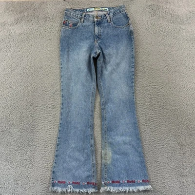 Jeans Mudd Vintage Niñas 7 tiro medio pierna acampanada flecos denim claro bordado Y2K Foto 1 de 4