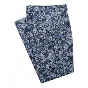 Mens 34 Gurkha Pants Blue Gray Abstract Cotton Trousers Flat Front Straight Fit - Picture 1 of 8