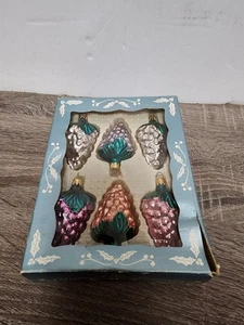 Lote De Colección De 6 Adornos De Vidrio Soplado Racimos De Uva 2.5" Caja Original Colombiana - Imagen 1 de 6
