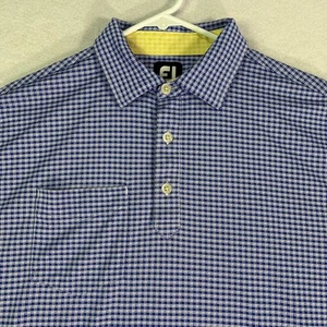 Footjoy FJ Men's Shirt Large Blue Golf Polo Performance Gingham Plaid Pocket - Picture 1 of 8