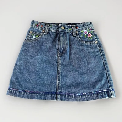 Falda vaquera Gap para niños niñas 7 detalles florales bordados falda vaquera vintage Y2K Foto 1 de 4