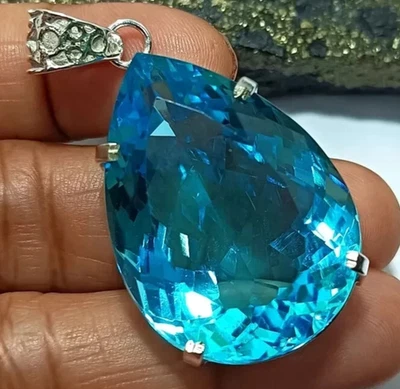 98.1 Ct+ Large Blue Topaz 925 Solid Silver Pendant Loose Gemstone Gift for Women - Image 1 of 4