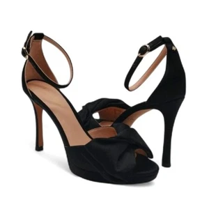 Kate Spade Size 5 B Satin Black Bridal Bow Ankle Strap Dress Pump Sandal - Picture 1 of 16