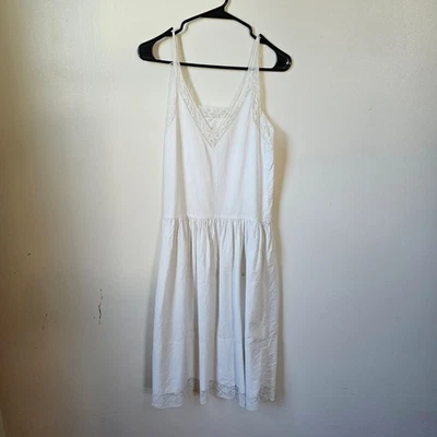 Vestido sin tirantes de algodón antiguo vintage de la década de 1910 y 1920 con ribete de encaje XS *Defectos* Foto 1 de 4