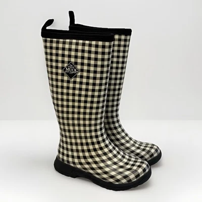 Botas de lluvia Muck Boot Breezy altas aisladas negras blancas guinga para mujer 6 Foto 1 de 4