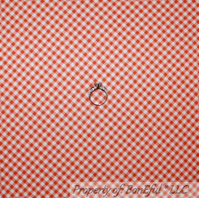 BonEful FABRIC FQ Cotton Quilt Orange White Gingham Check Square Block Stripe US - Image 1 of 4