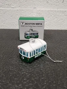 T Boston MBTA Green Line Trolley Glass Ornament NIB - Picture 1 of 2