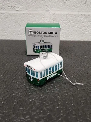 T Boston MBTA Green Line Trolley Glass Ornament NIB - Image 1 of 2