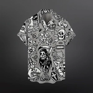NEU Skelett Totenkopf Grim Reappear Ware Wolf Tattoo Hawaii Knopf Hemd Gr. XXL - Bild 1 von 2