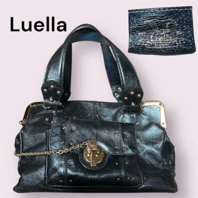 LUELLA Bolso de Mano Cartera Cuero en Herrajes Dorado Azul Marino USADO ¡Buen Estado!! Foto 1 de 4