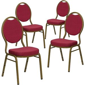 Flash Furniture Teardrop Banquet Chairs W/Burgundy Fabric & Gold Frame 4/Pack