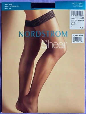 Nordstrom Black Sheer Thigh-High Hold Up Stockings Size A Brand New!! - Image 1 of 2