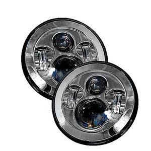Chrome 7" Round LED Headlights -(2) Anti-Flicker Harnesses for Jeep Wrangler - Picture 1 of 8