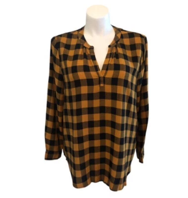 Top túnica Beach Lunch Lounge Buffalo Check para mujer XL dorado negro manga larga usado en excelente estado Foto 1 de 4