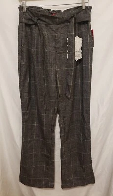 Hot Kiss Trousers Juniors 7 Charcoal Gray Red Plaid Waist Tie Hi Rise Straight - Image 1 of 4