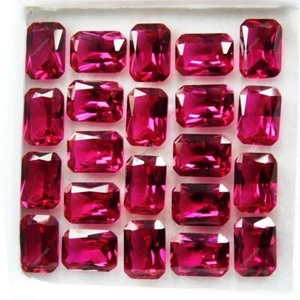 Lotto 10 pezzi pietre preziose sfuse rubino rosso naturale certificate forma smeraldo - Foto 1 di 5