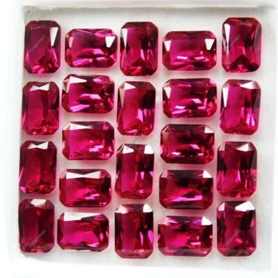 10 PCS Natural Red Ruby Loose Gemstone Certified Emerald Shape Lot - Image 1 of 4