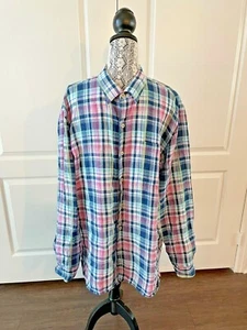 MEN'S SZ XL TOMMY BAHAMA RED GREEN BLUE ETC. PLAID LINEN LONG SLEEVE SHIRT-EUC - Picture 1 of 6