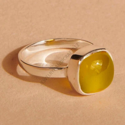 Anillo de regalo hecho a mano de cuarzo limón de plata de ley 925, anillo de cuarzo cabujón limón Foto 1 de 4