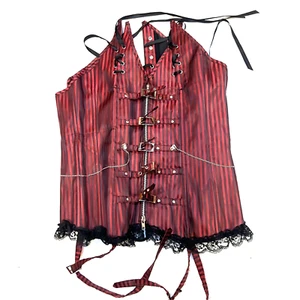 Vintage Y2K Gothic Corset Bustier Tank Top Red/Black Stripes Womens XL - Picture 1 of 11