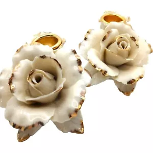 Zarte Avon Capodimonte Stil Kerzenständer Winter Rose Porzellan - Bild 1 von 8