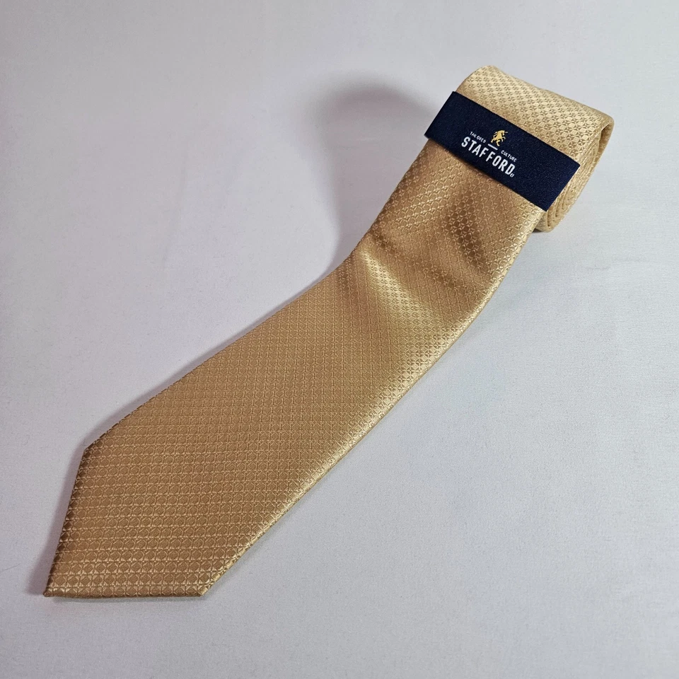 Nuevo con etiquetas Corbata Stafford Para Hombre Geométrica Dorada 3" x 59" Nueva Foto 1 de 4