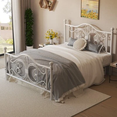 E-MOTIE Bed Frame with Butterfly Pattern Design Headboard and Footboard