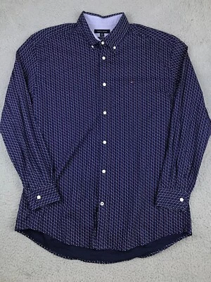 Tommy Hilfiger Shirt Men's XL Blue Polka Dot Button Up Long Sleeve Collared Logo - Image 1 of 4