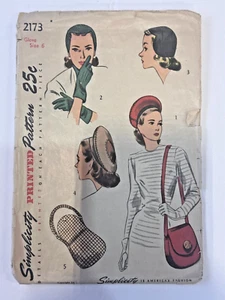 Vintage 1950er Simplicity 2173 Zubehör Set Hut, Tasche, Handschuhe kostenloser Versand - Bild 1 von 6