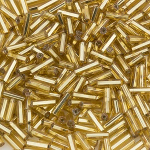 Vintage Czech Bugle Beads Straight Silver Lined Gold 7mm 15g 10403001 - Picture 1 of 1