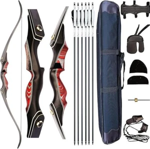 PMZ Recurve Bow and Arrow Set, 60'' Wooden Takedown Bow,Right Hand, 20-60 lbs - Picture 1 of 7