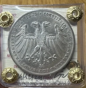 MONETA GERMANIA FRANCOFORTE 2 GULDEN 1848 RARA sigillata qFDC SUBALPINA - Imagen 1 de 3