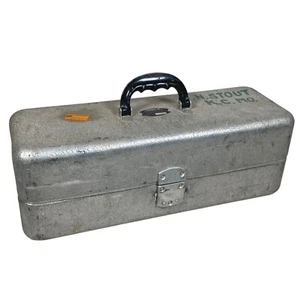 Vintage UMCO Modell 400 Aluminium Silber Angelgeräte Box 2 Ebenen Tabletts schwarzer Griff - Bild 1 von 23