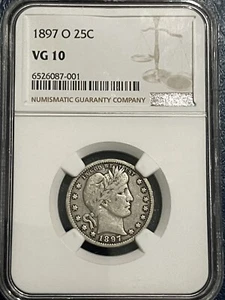 VG10 1897-O Barber Quarter NGC. Looks Undergraded Fine - Picture 1 of 3