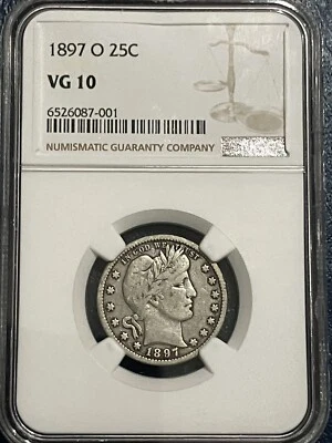 VG10 1897-O Barber Quarter NGC. Looks Undergraded Fine - Image 1 of 3