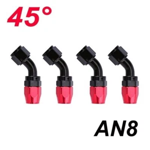4Pcs Black+Red 45°Degree AN8 Oil Fuel Line Hose End Fitting Adapters Kits - Picture 1 of 12