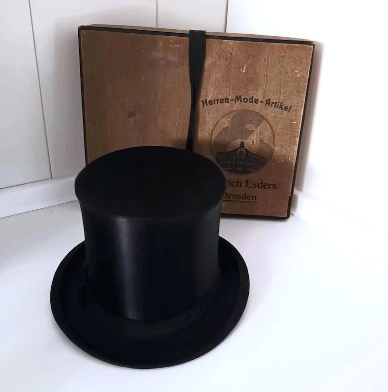 Sombrero de copa plegable sombrero de seda Opera 1900 Alemania Hatbox lujo talla M Foto 1 de 4