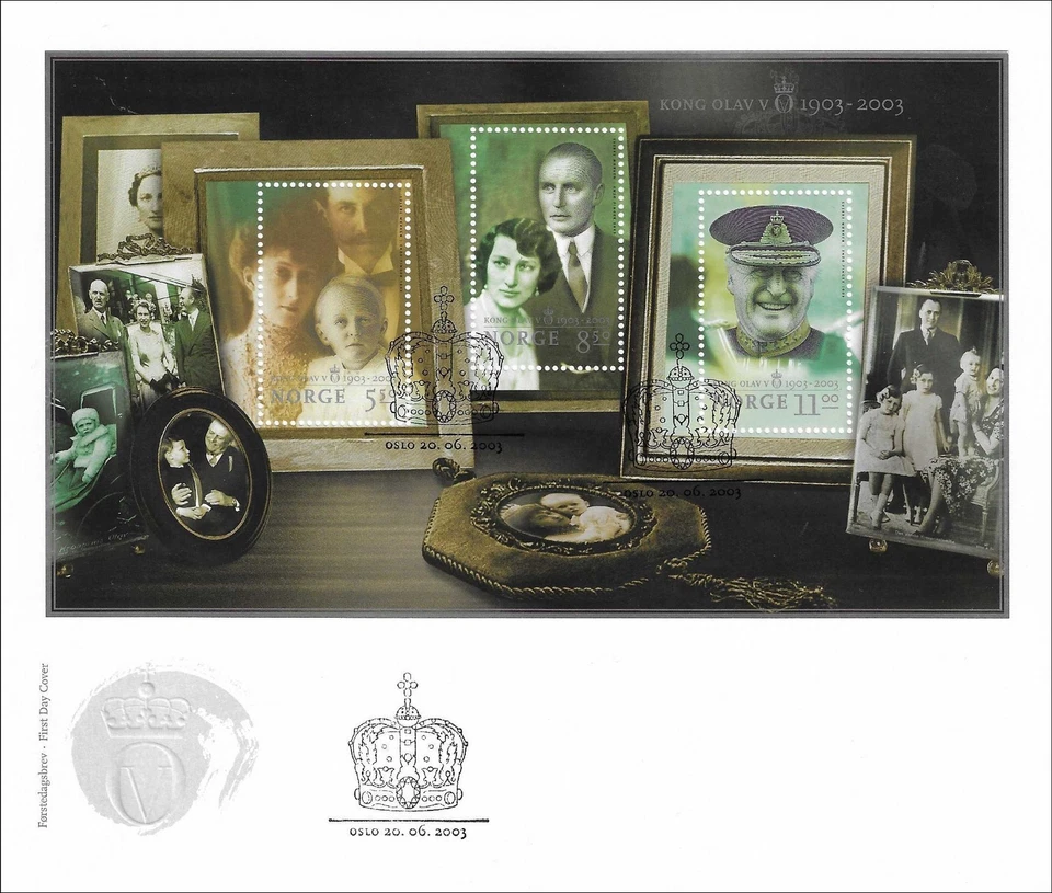 King Olav V 100th Birthday Celebration Photo Set Stamps Norway FDC 2003 - Image 1 of 1