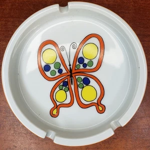 Vintage gelb orange Keramik Schmetterling Aschenbecher 60er 70er Jahre 4" 1/2 - Bild 1 von 3
