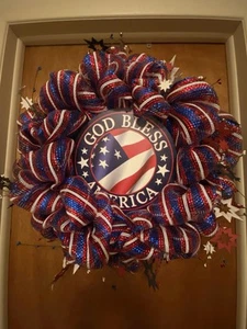 25" 4th of July "God Bless America" Handmade Wreath Brand New - Picture 1 of 6