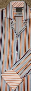 Camisa de vestir Thomas Dean para hombre talla L puños abatibles en contraste a rayas naranjas, azules - Imagen 1 de 5