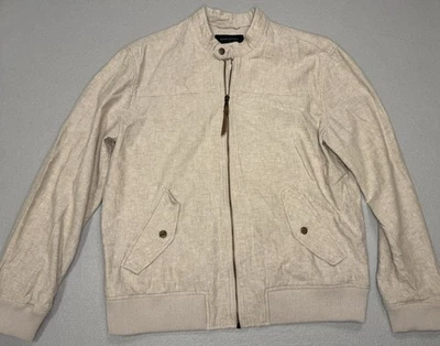 Banana Republic Men’s Linen-Blend Tan Bomber Jacket Size Large Standard Fit - Image 1 of 4