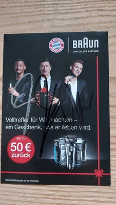 Lewandowski + Kimmich + Boateng signiert - Autogrammkarte Braun Flyer Bayern AK - Bild 1 von 2