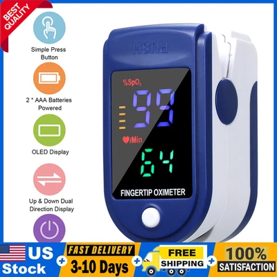 Finger Pulse Oximeter Display Blood Oxygen Monitor Fingertip SpO2 Heart Rate USA - Image 1 of 4