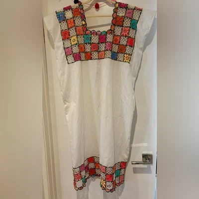 Hand Made Hand Crocheted Mexican Huipil dress white women’s Vintage - Photo 1/4