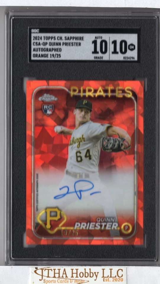 2024 Topps Chrome Sapphire Quinn Priester - Autograph Orange SGC Gem Mint 10 - Image 1 of 3
