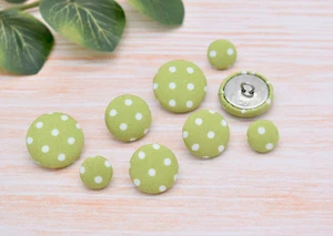 Set of 5 Green Polka Dot Cotton Fabric Covered Shank Buttons - 12mm, 18mm, 22mm - Picture 1 of 9