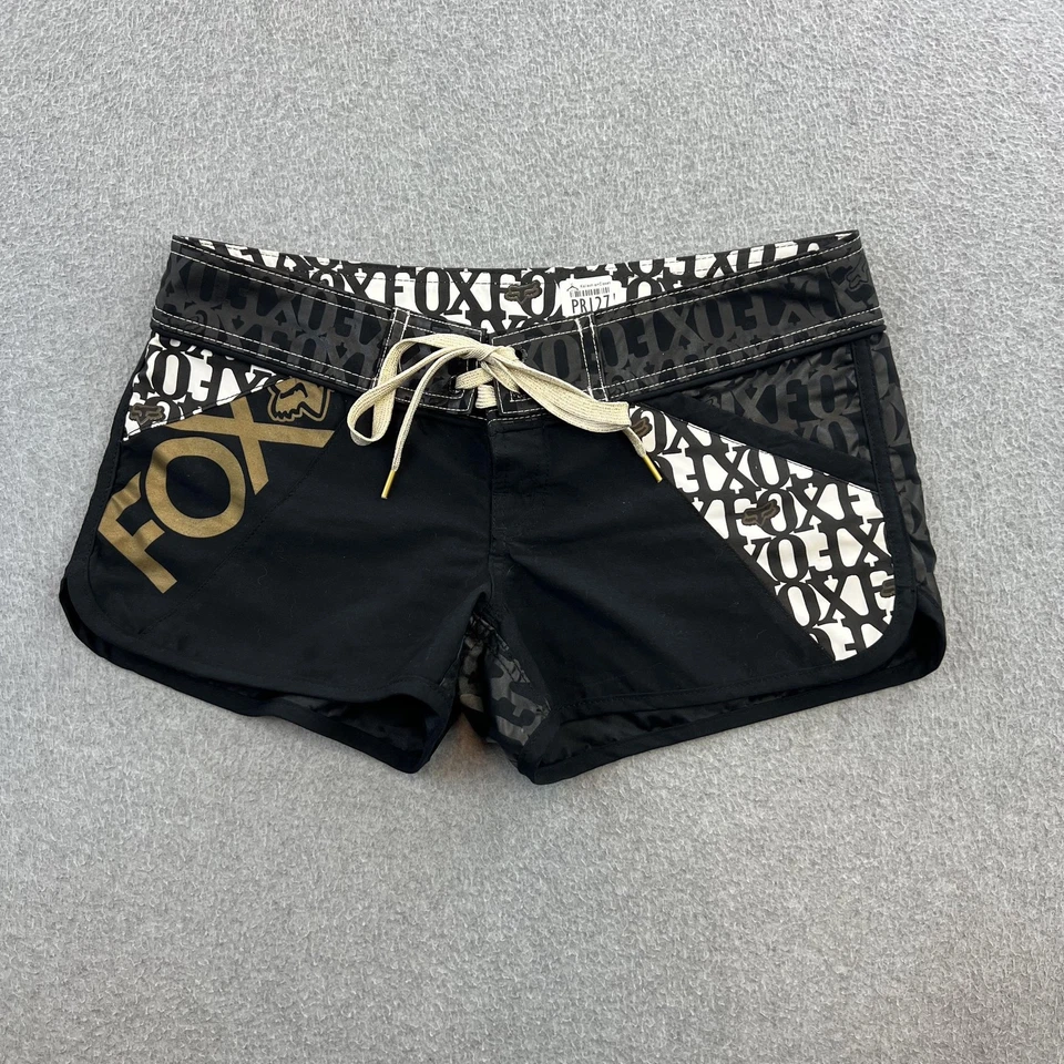 Pantalones cortos Fox Racing para mujer 1 negro logotipo de natación estampado integral con cordones Foto 1 de 4