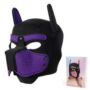 Playful Puppy Hood Mask - Soft Neoprene Full Head Cosplay & SM Accessory(Purple) - Picture 1 of 2